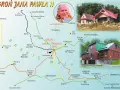 Mapa szlaków turystycznych w Beskidzie Małym, prowadzących do Gronia Jana Pawła II. Widok na kaplicę i schronisko.
