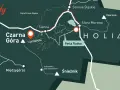 Mapa projektu "zero nudy" z zaznaczoną Czarną Górą, Pętlą Rudka, Śnieżnikiem i innymi atrakcjami.