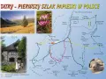 Mapa szlaku papieskiego w Tatrach z widokami na Polanę Chochołowską, krokusy i schronisko.