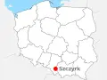Mapa Polski z zaznaczonym Szczyrkiem. To popularne miejsce, gdzie szczyrk jakie góry oferują piękne widoki i trasy.