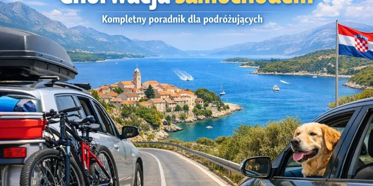 Podróż samochodem do Chorwacji z rowerami i psem. Widok na urokliwe miasteczko nad Adriatykiem.