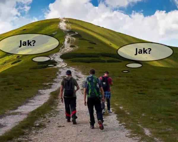Trzej turyści idą szlakiem górskim. Jeden z nich zastanawia się: "Jak?" - idealne dla początkujących.