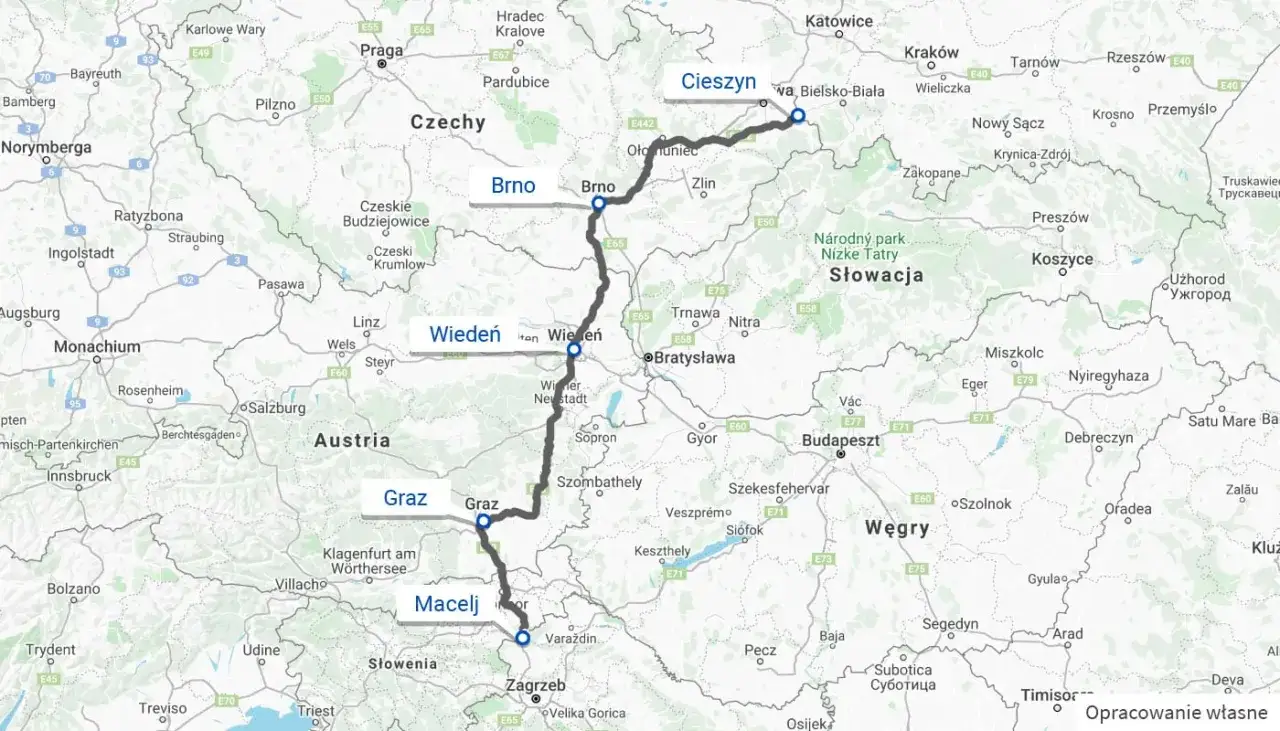 Trasa samochodem do Chorwacji: Cieszyn, Brno, Wiedeń, Graz, Macelj, Zagrzeb.