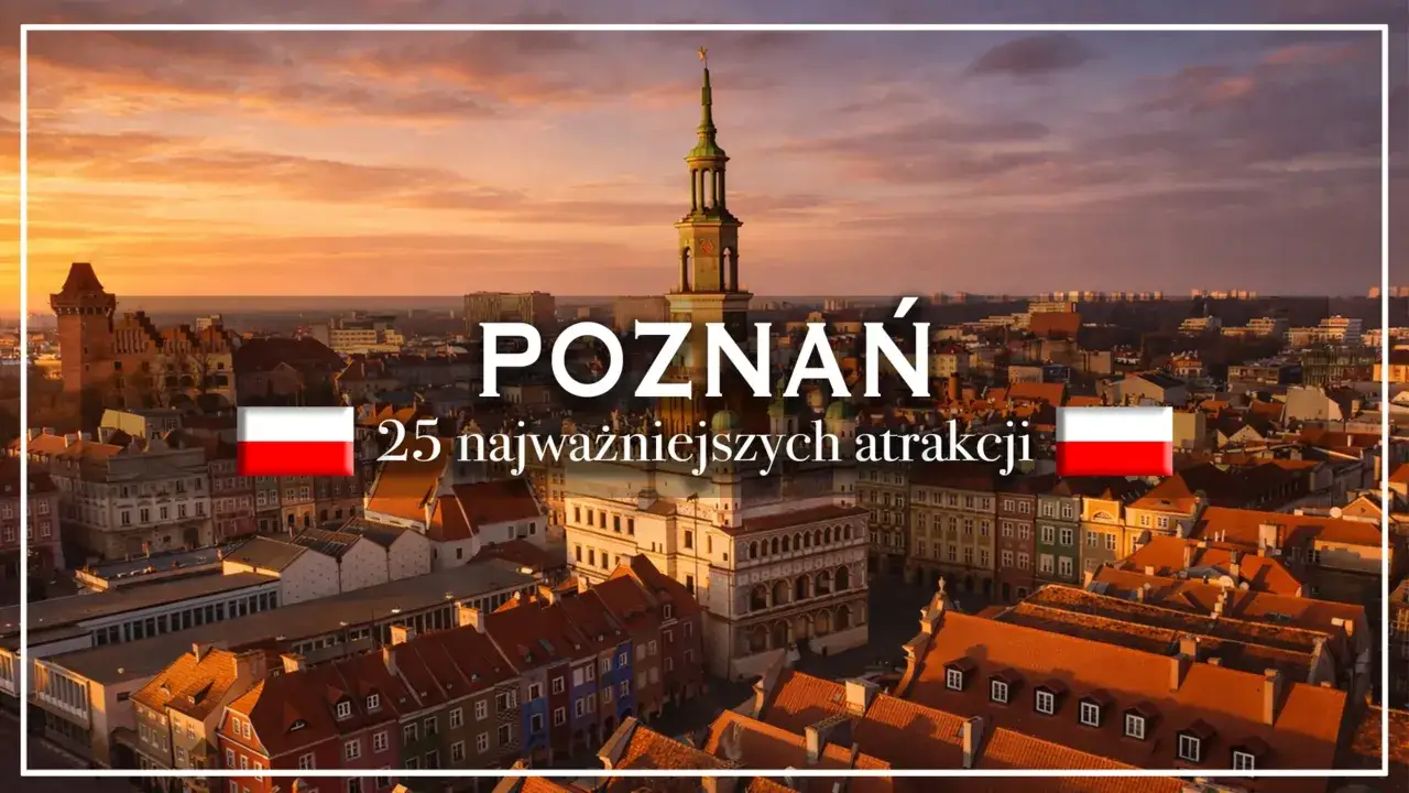 Zach&oacute;d słońca nad Poznaniem, ukazujący 25 najciekawszych atrakcji. Co ciekawego w Poznaniu? Zobacz!